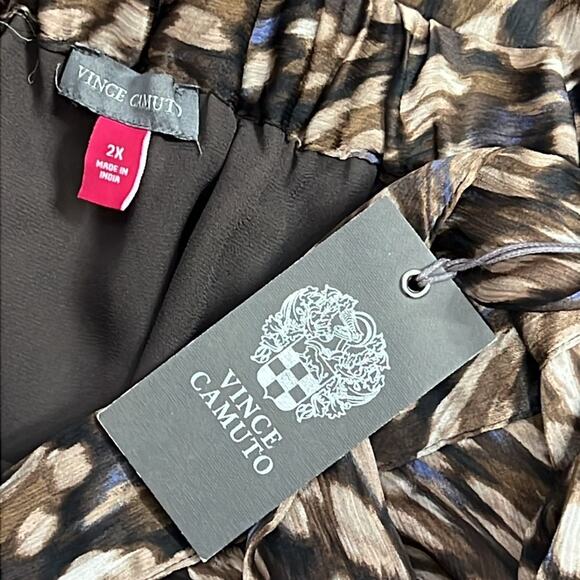 VINCE CAMUTO Silky Leopard Hi low Ruffle Hem Maxi Skirt and Tie & Side NWT SZ 2X - Picture 7 of 13